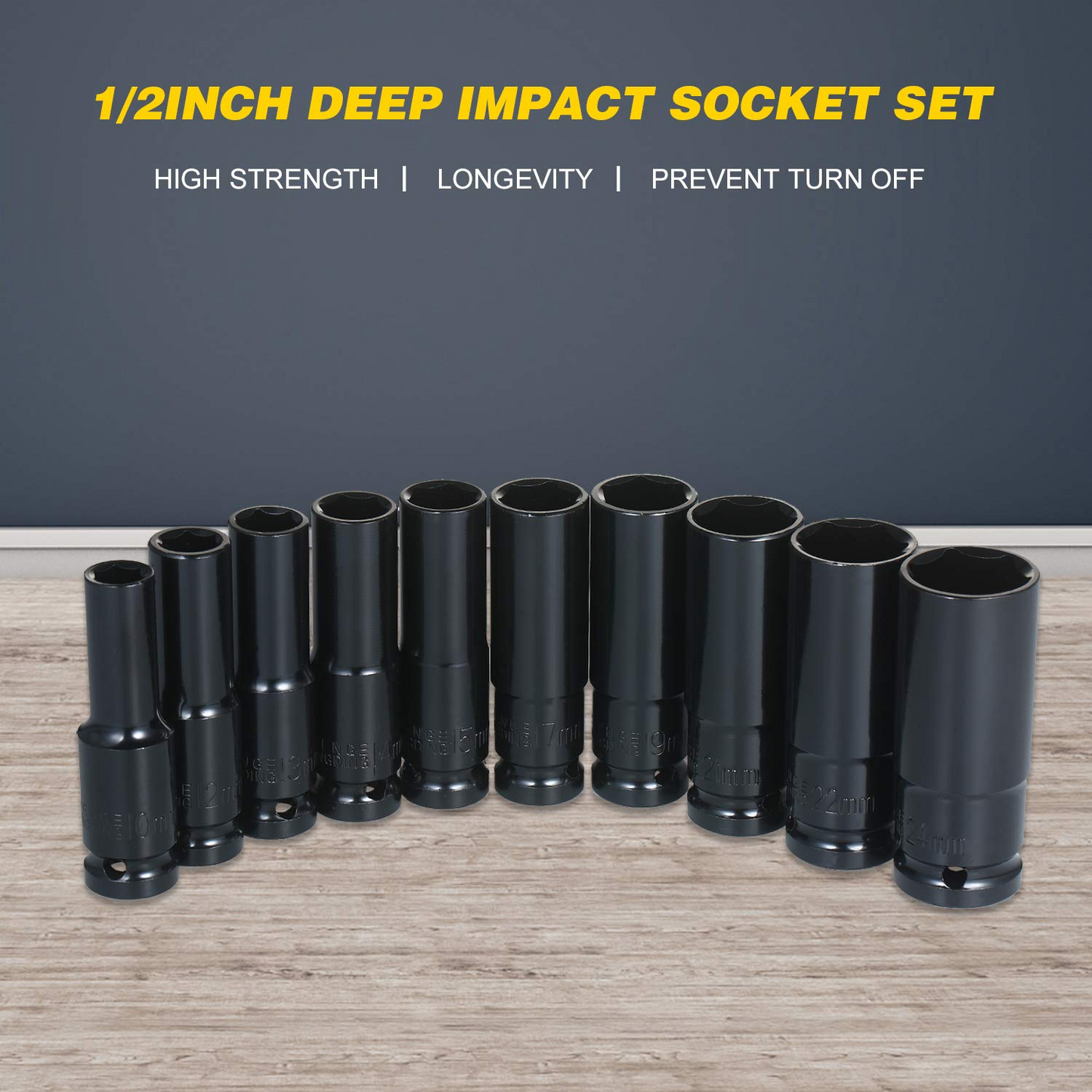 Set Profesional de Chei Tubulare de Impact – 10 Piese (8–24 mm)
