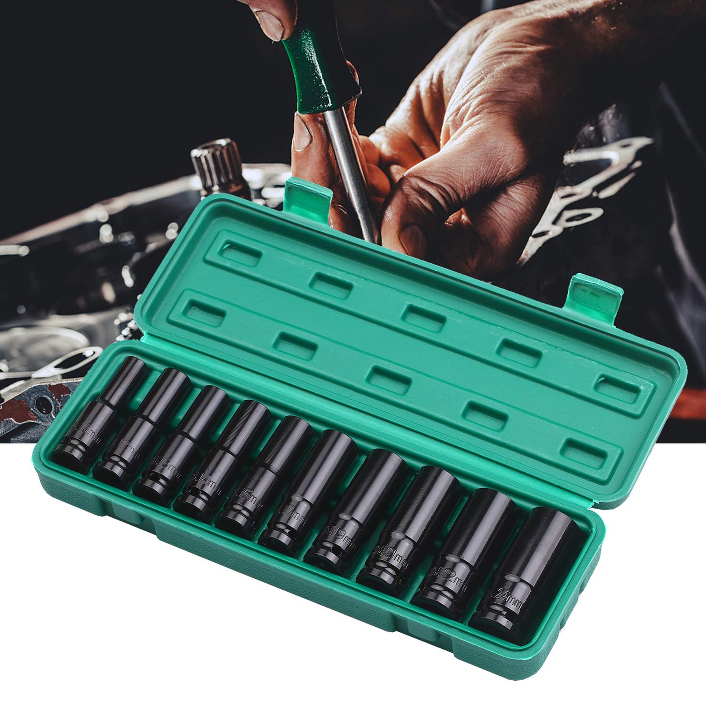 Set Profesional de Chei Tubulare de Impact – 10 Piese (8–24 mm)