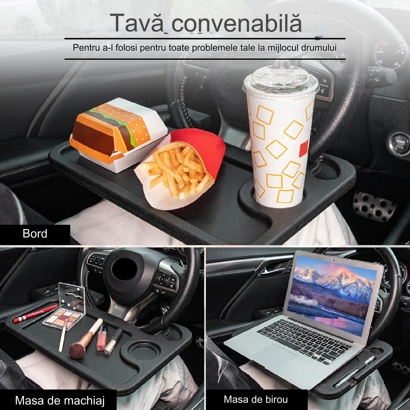 🔥Oferta 1+1🔥Tava de Volan pentru Masina cu diferite Utilitati