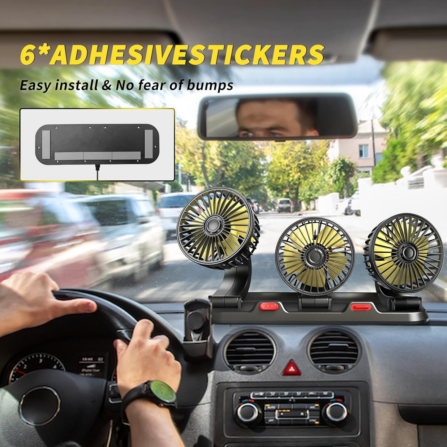 CarCooler Pro™ - Ventilator Auto cu 3 Capete Rotative si Placuta de Parcare