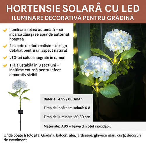 SolarBoom™ - Floare Decorativa cu Iluminare Solara (Model Hortensie cu LED)