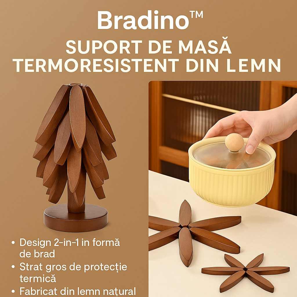 Bradino™ – Suport de Masa Termorezistent din Lemn