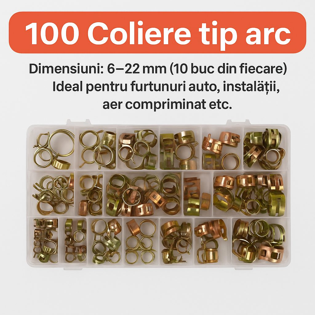 SpringClamp™ - Set 100 Coliere Metalice Elastice pentru Furtun – Diametre 6-22 mm