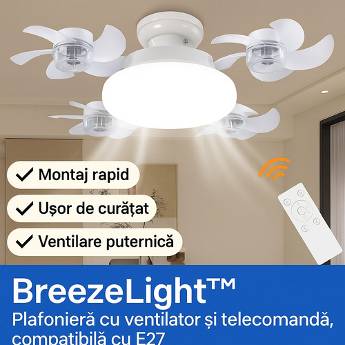 BreezeLight™ – Lustra cu ventilatoare multiple si telecomanda, compatibila cu E27