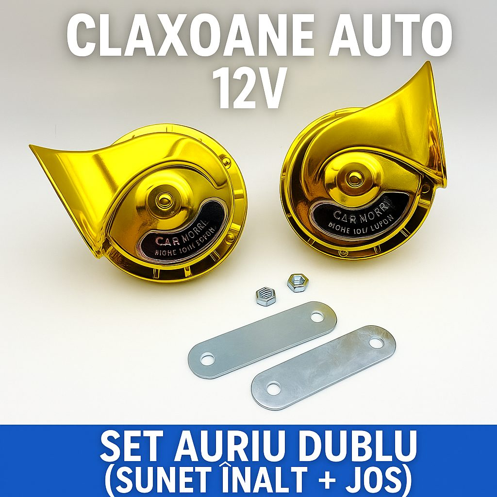 GoldHorn™ – Set de claxoane electrice auto 12V cu sunet dublu (joasa + inalta)