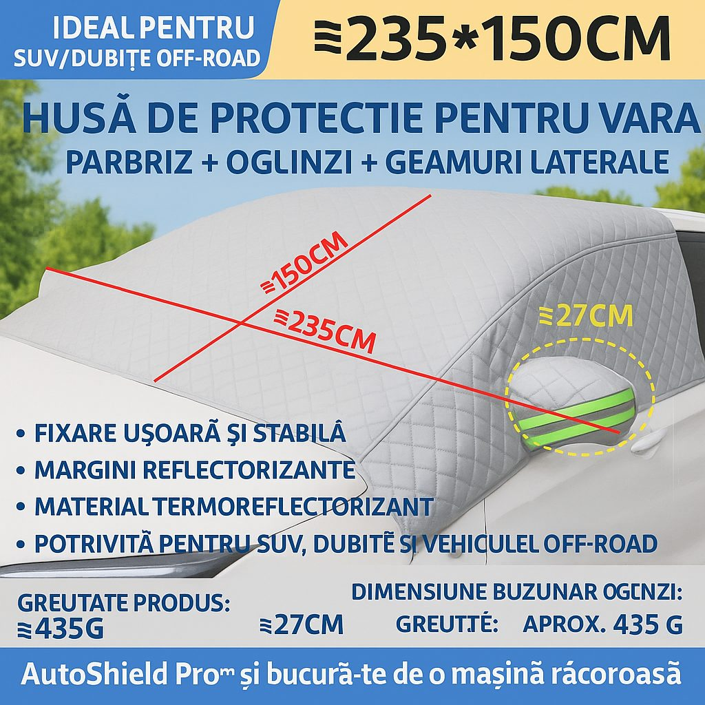 AutoShield Pro™ – Husa de Protectie Solara pentru Parbriz si Geamuri Laterale (235 x 150 cm)