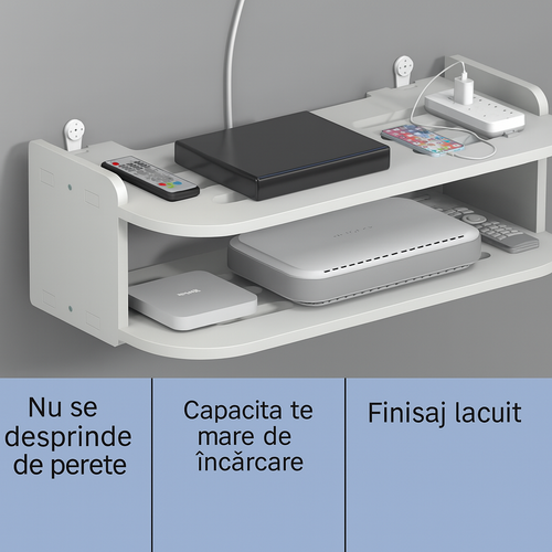 WallDock™ – Etajera de Perete pentru Router, TV Box, Smartphone si Accesorii
