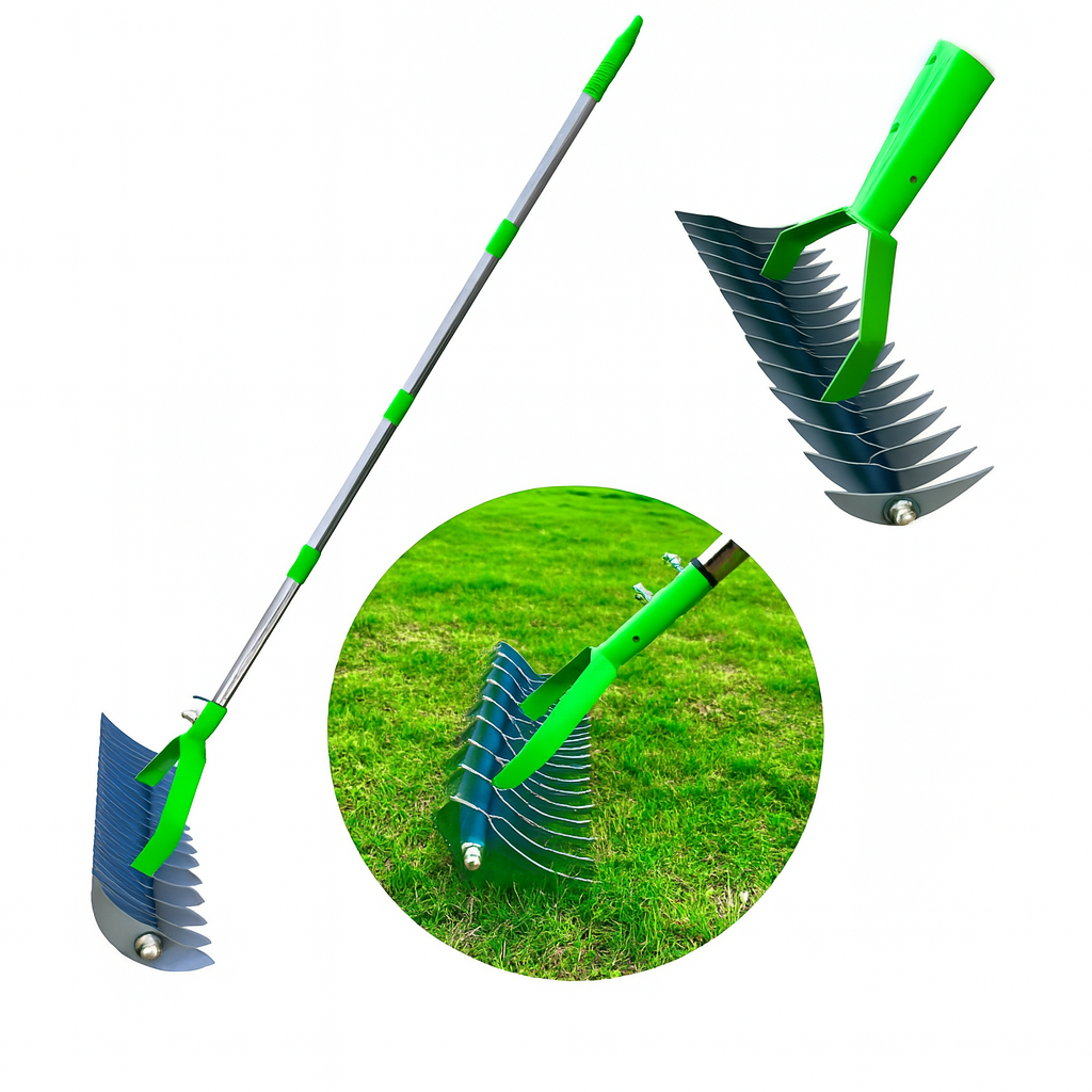GrassRake™ – Scarificator Manual pentru Gazon, cu Lame Metalice si Rotita de Ghidaj