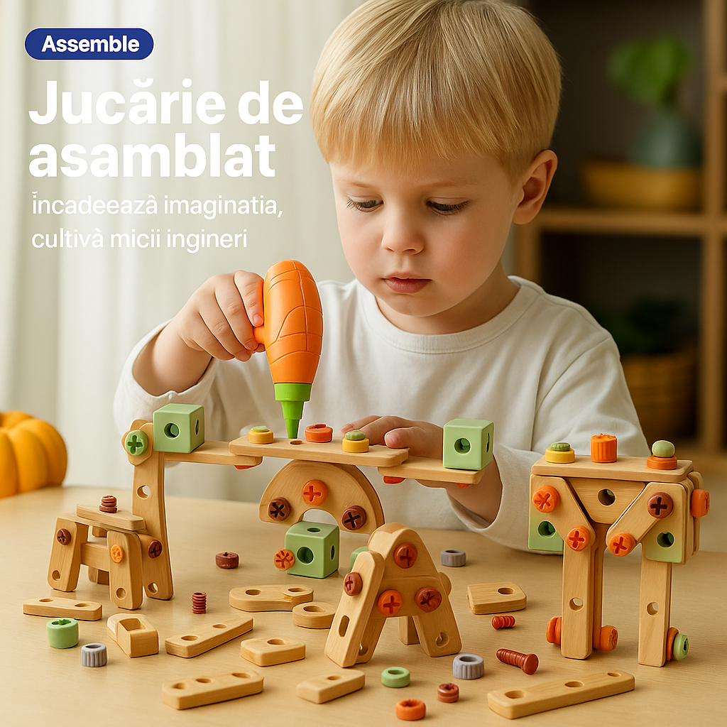 Buildaroo™ – Set Constructie Inteligenta cu 144 Piese si Surubelnita Electrica