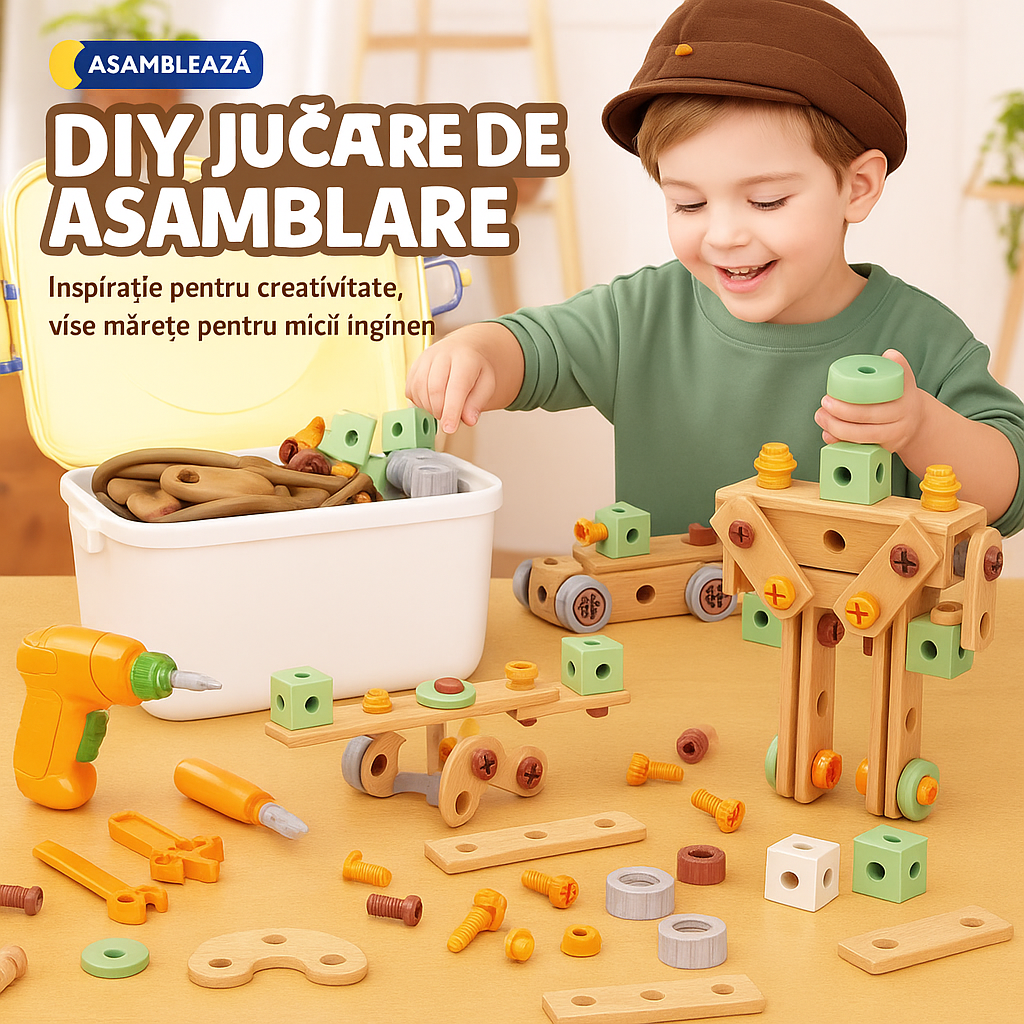 Buildaroo™ – Set Constructie Inteligenta cu 144 Piese si Surubelnita Electrica