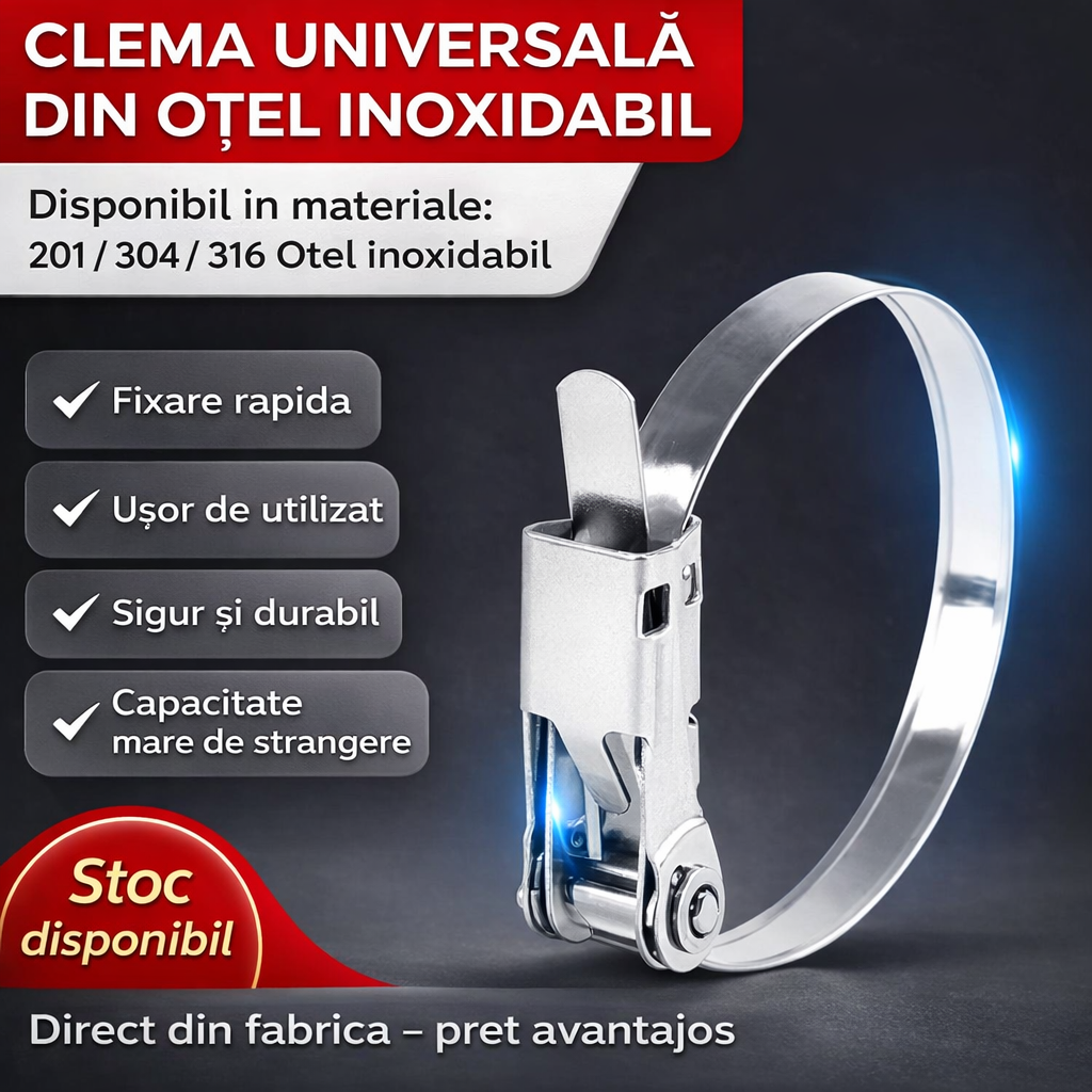 SteelZip™ – Coliere Reglabil din Otel Inoxidabil pentru Fixari Puternice (5 Bucati)