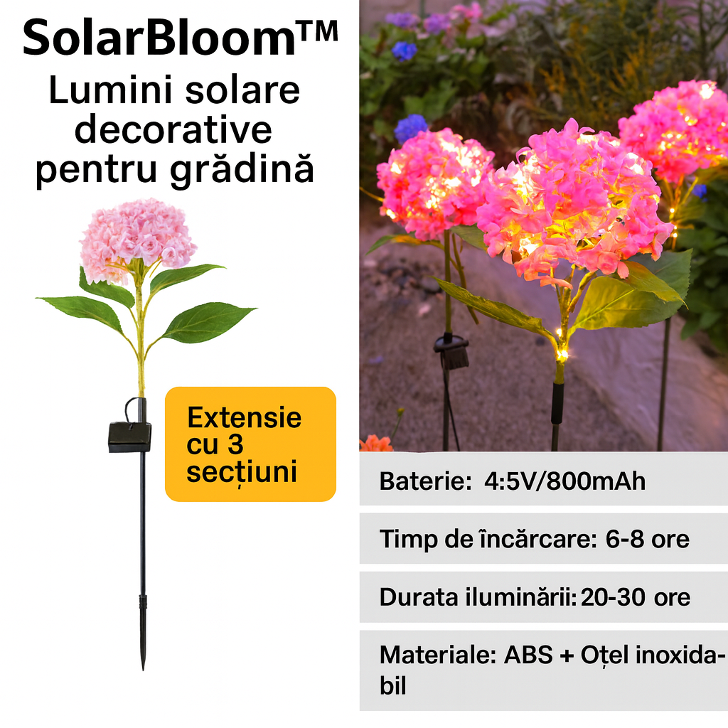 SolarBoom™ - Floare Decorativa cu Iluminare Solara (Model Hortensie cu LED)