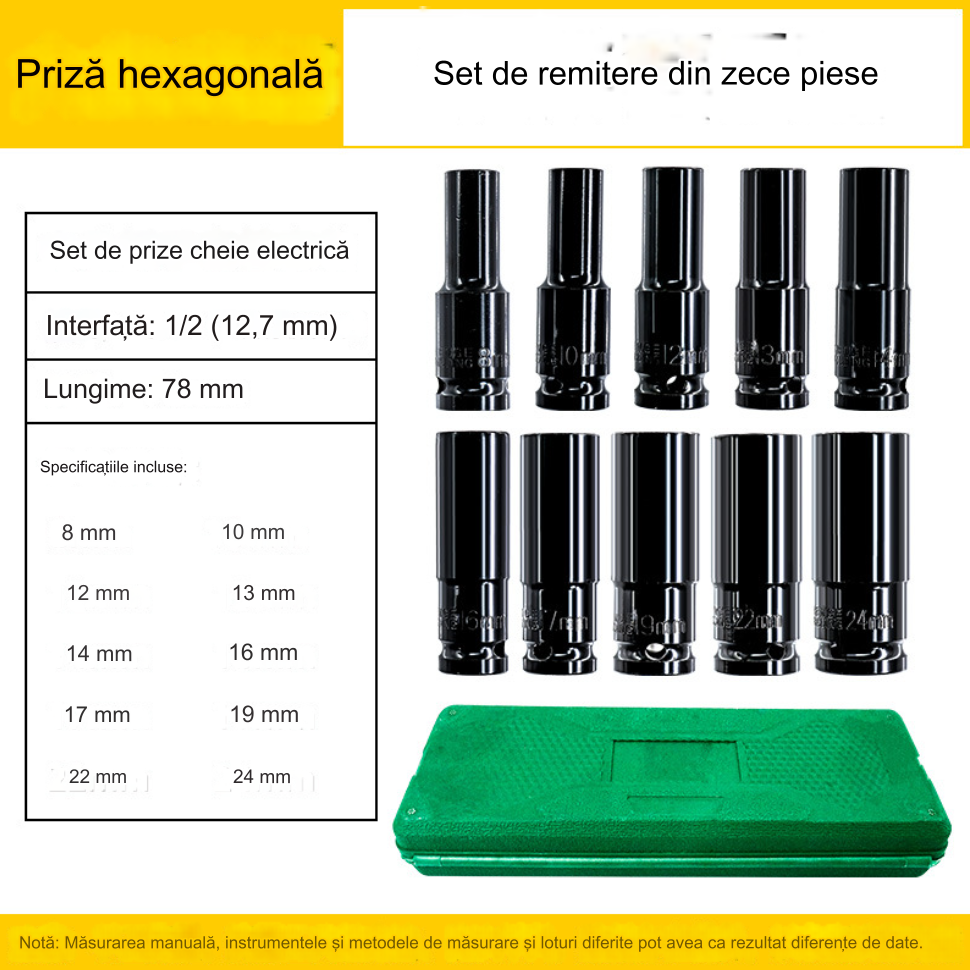 Set Profesional de Chei Tubulare de Impact – 10 Piese (8–24 mm)