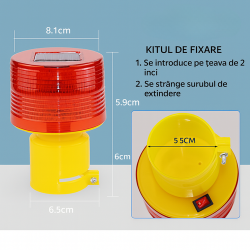 SolarFlash™ - Lampa de Avertizare LED cu Energie Solara si Lumina Intermitenta