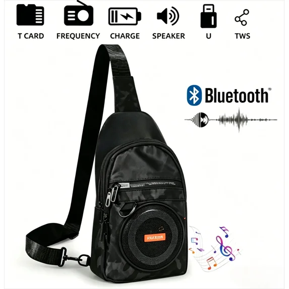 SONIQBAG™ Geanta Crossbody neagra cu Boxa Bluetooth