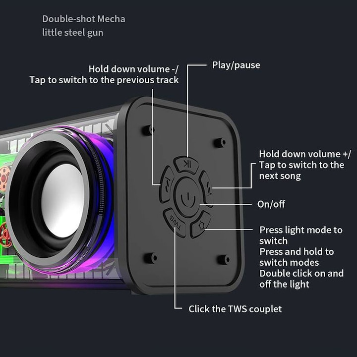 VibeBlaster™ V8 – Boxa Portabila Bluetooth cu Iluminare RGB si Design Transparent