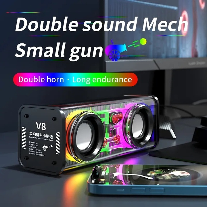 VibeBlaster™ V8 – Boxa Portabila Bluetooth cu Iluminare RGB si Design Transparent
