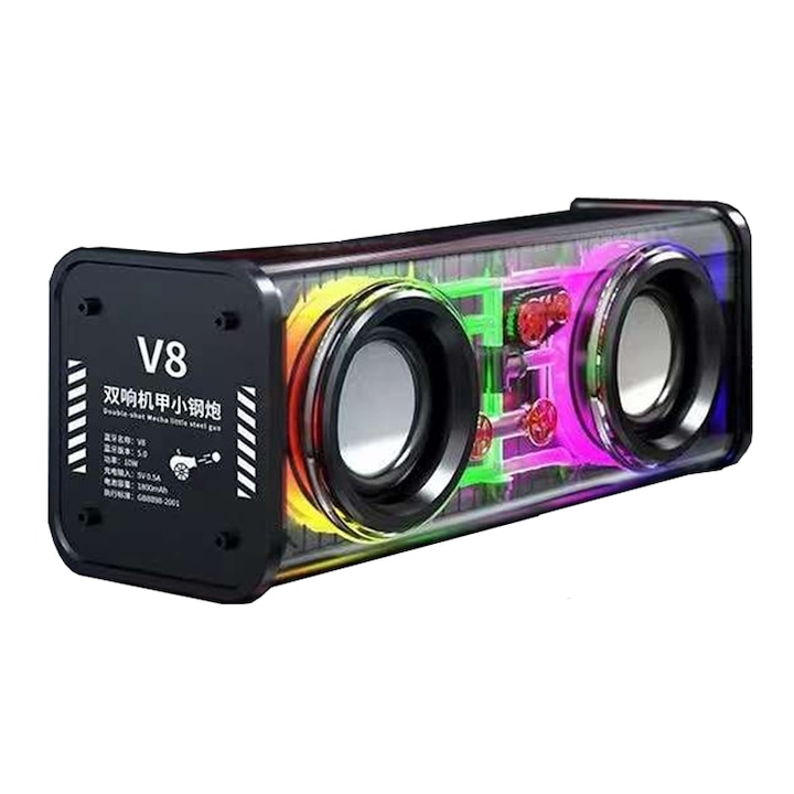 VibeBlaster™ V8 – Boxa Portabila Bluetooth cu Iluminare RGB si Design Transparent