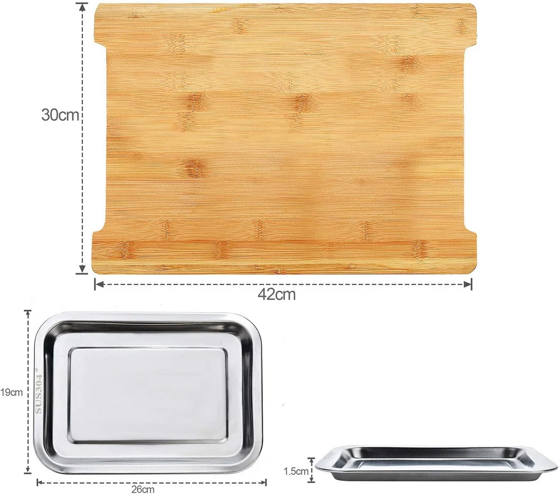 PrepBoard Duo — tocător din bambus și două tăvițe din inox
