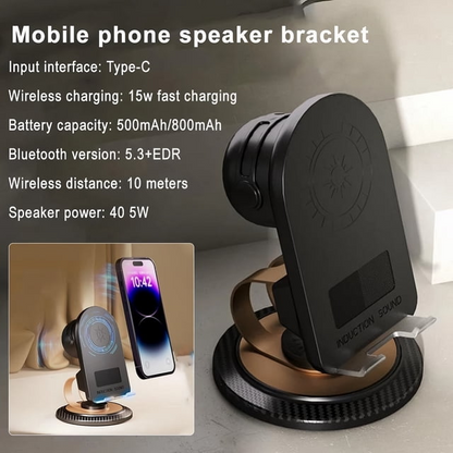 NOVIA™ - Suport Telefon Multifunctional Cu Bluetooth 5.3, Incarcare Wireless Si Difuzor Integrat