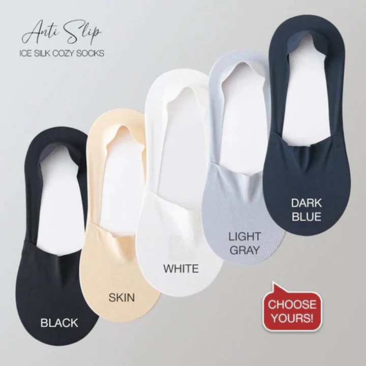 SockSense™ Sosete invizibile, antiderapante, din matase (5 perechi)