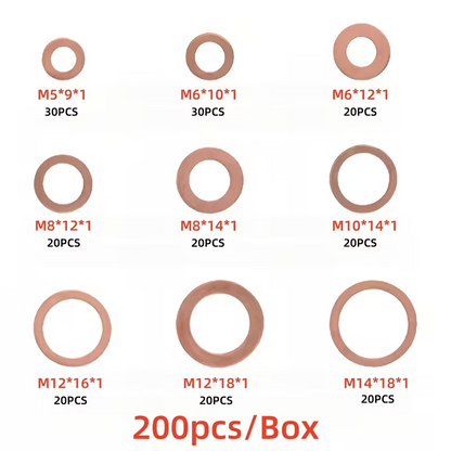 🔥OFERTA 1+1🔥SealCopper™ – Set 200 Garnituri Etansare din Cupru O-Ring în Cutie Organizatoare