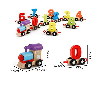 NumericExpress™ Tren Colorat din Lemn in forma de Numere de la 0 la 9