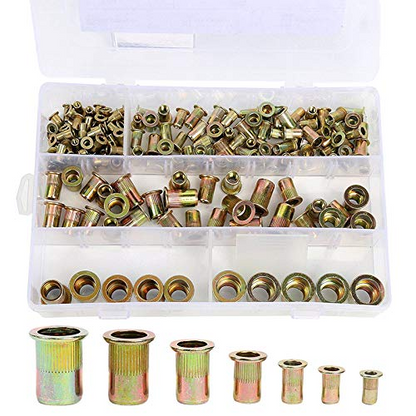 RivetMaster™ - Set 150 Buc. Piulite Nituibile Filetate, Cap Plat M3 M4 M5 M6 M8