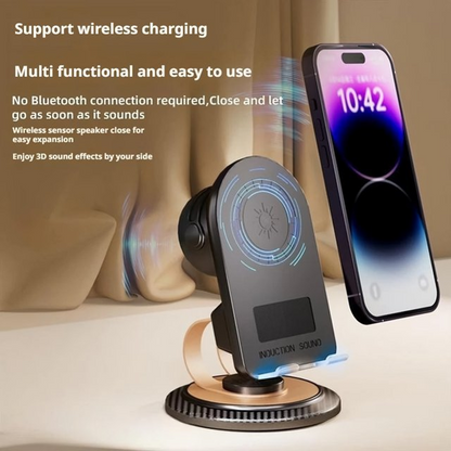 NOVIA™ - Suport Telefon Multifunctional Cu Bluetooth 5.3, Incarcare Wireless Si Difuzor Integrat
