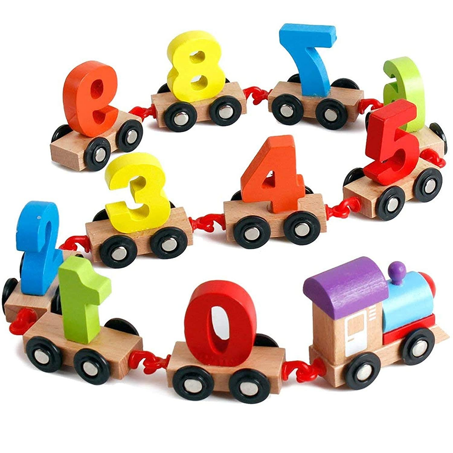 NumericExpress™ Tren Colorat din Lemn in forma de Numere de la 0 la 9