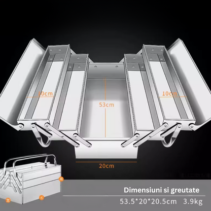 SteelFold Pro – Cutia de Unelte Pliabila din Otel Inoxidabil
