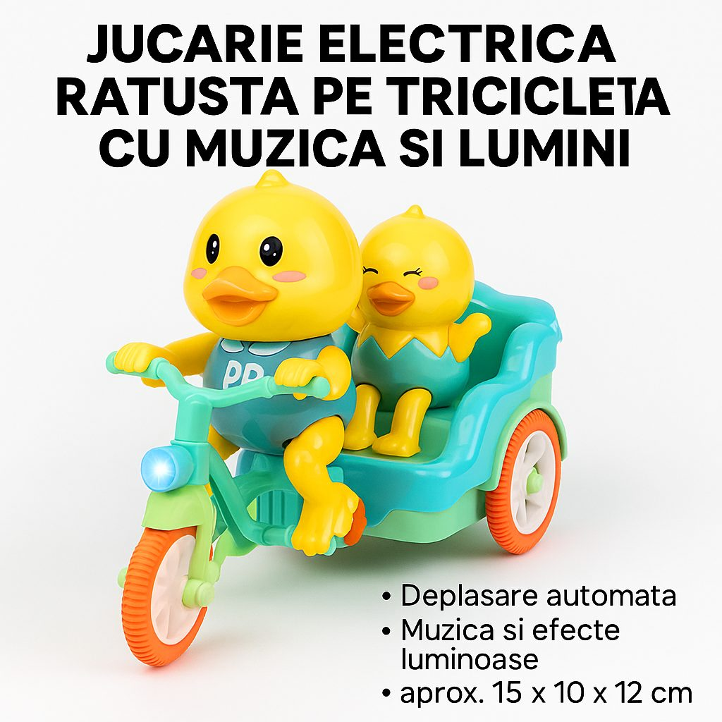 DuckRide™ – Jucarie Electrica Ratusca pe Tricicleta cu Muzica si Lumini