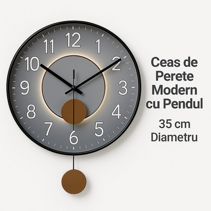 Ceas de Perete Modern cu Pendul – 35 cm Diametru