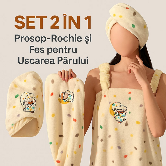 Dryella™ - Set Halat si Fes pentru Uscarea Parului – Confort Total dupa Baie
