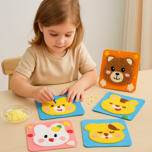 Set Creativ DIY „Stitch Fun” – 6 tablouri pufoase cu animale dragalase