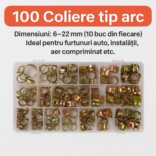 SpringClamp™ - Set 100 Coliere Metalice Elastice pentru Furtun – Diametre 6-22 mm