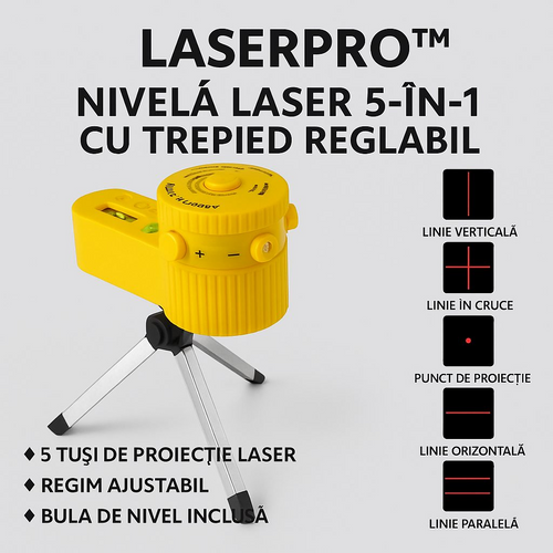 LaserPro™ – Nivela Laser 5-in-1 cu Trepied Reglabil