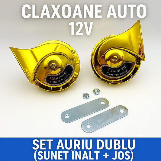 GoldHorn™ – Set de claxoane electrice auto 12V cu sunet dublu (joasa + inalta)