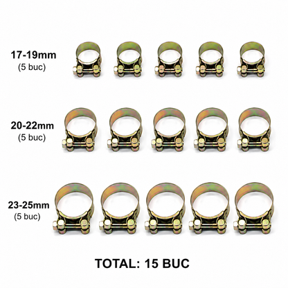 Clampix™ - Set de 15 coliere metalice ranforsate pentru fixarea sigura a furtunurilor