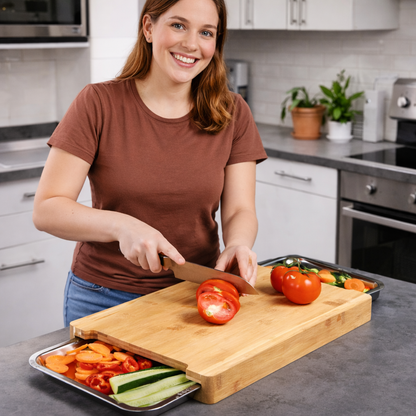 PrepBoard Duo™ – Tocator din bambus cu tavite laterale pentru colectare