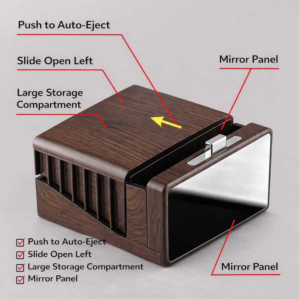 VaultBox™ – Cutie Automata cu Ejectare Rapida si Oglinda Integrata