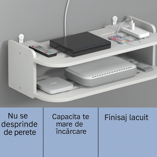WallDock™ – Etajera de Perete pentru Router, TV Box, Smartphone si Accesorii