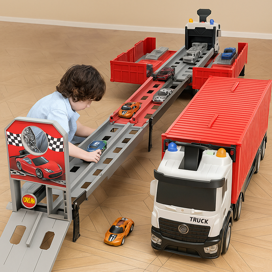 RaceHaul™ – Camion Transformabil 2-in-1 cu Pista de Curse si Parc Auto
