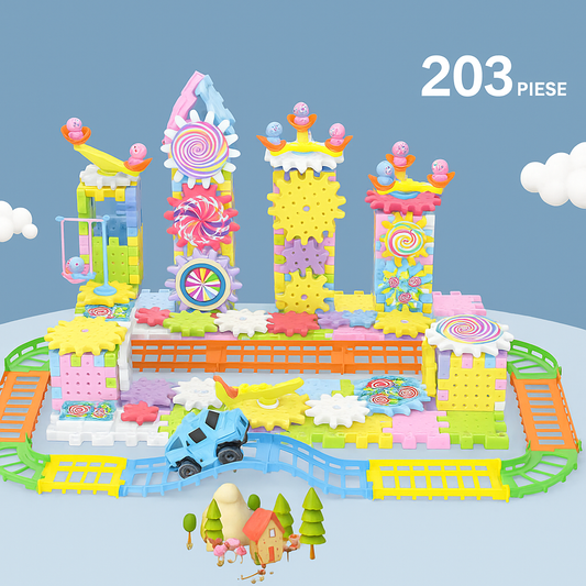 MagicPark™ – Set de Constructie cu 203 Piese si Masinuta Electrica