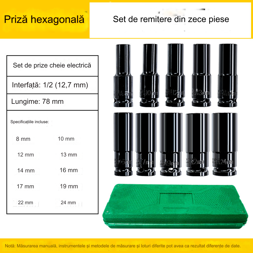 Set de prize hexagonale, 10-24 mm, Set 10 Bucati