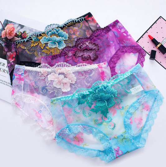 LaceLuxe™ - Chiloti Transparenti din Dantela cu Broderie Florala si Design Seducator
