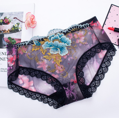 LaceLuxe™ - Chiloti Transparenti din Dantela cu Broderie Florala si Design Seducator