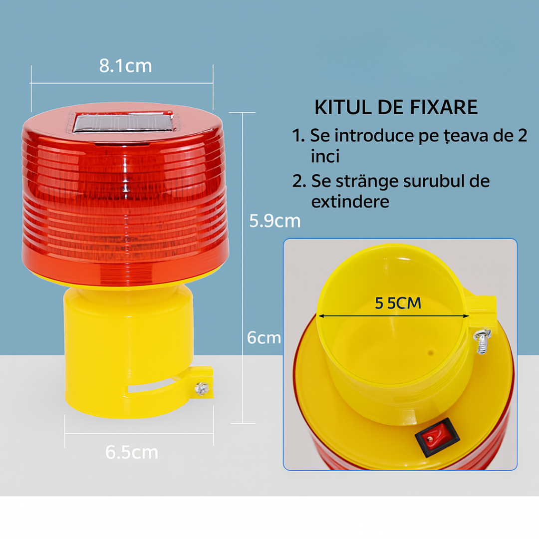 SolarFlash™ - Lampa de Avertizare LED cu Energie Solara si Lumina Intermitenta