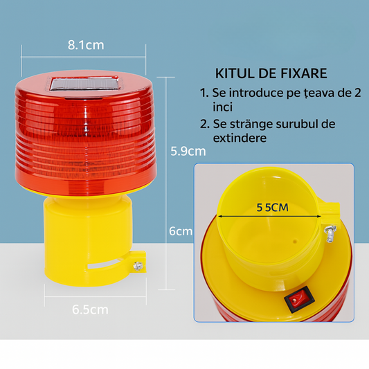SolarFlash™ - Lampa de Avertizare LED cu Energie Solara si Lumina Intermitenta