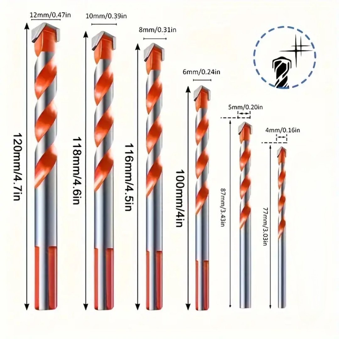 DuraCut™ Set burghie pentru Beton, Ceramica, Sticla, Zidarie (6 Bucati)